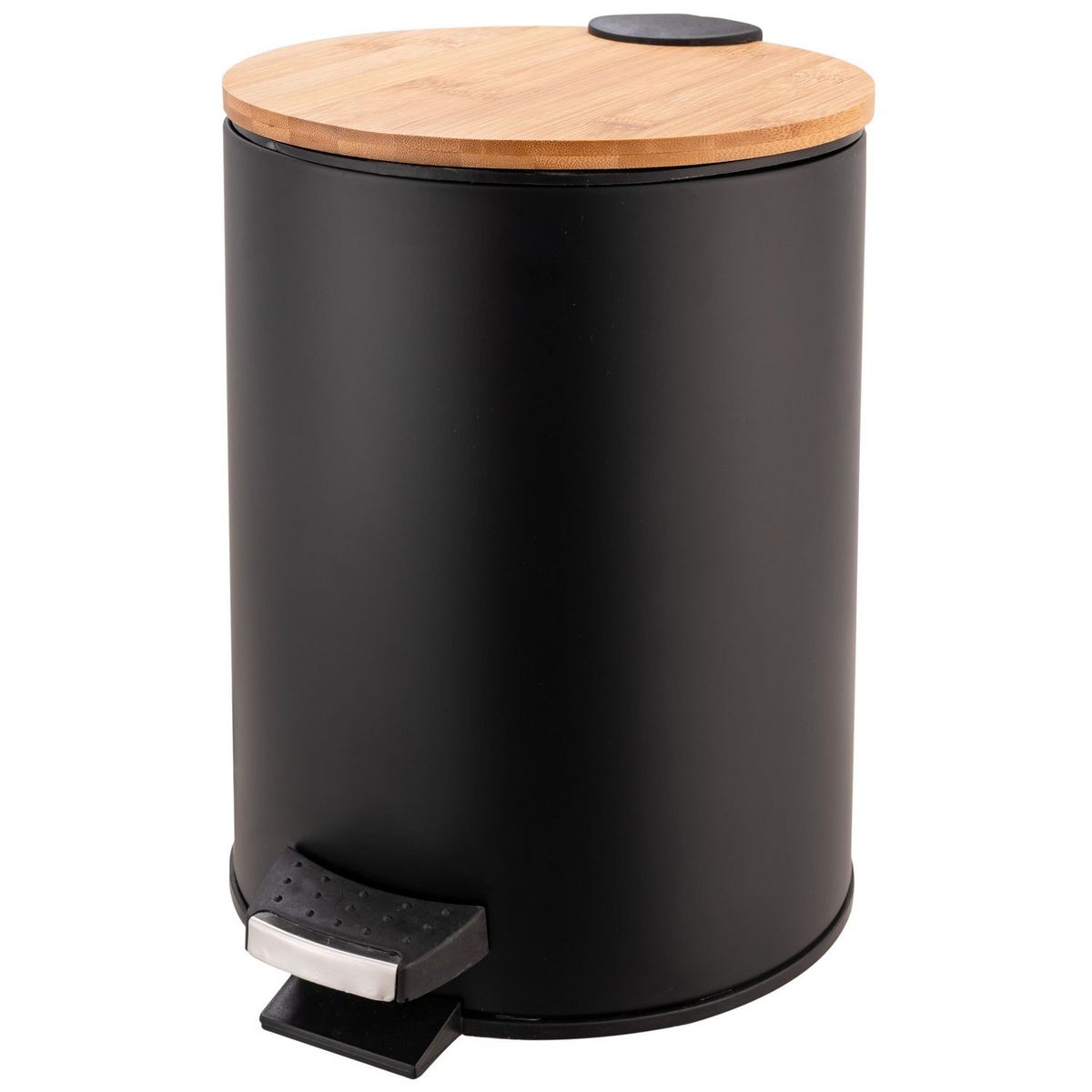 JUST HOME COLLECTION - Papelera de Plástico con Pedal y Tapa Bambú Negra 5L