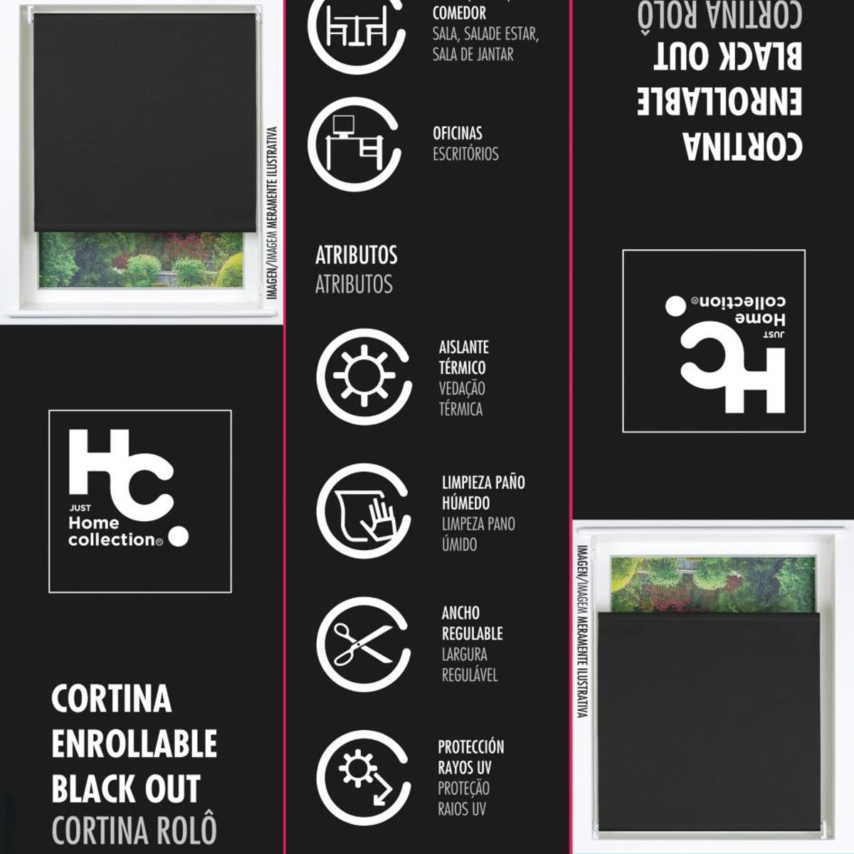 JUST HOME COLLECTION - Cortina Roller Black Out 80x165cm Gris Oscuro