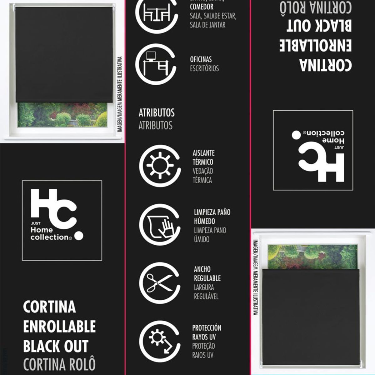 JUST HOME COLLECTION - Cortina Roller Black Out 100x100cm Gris Oscuro