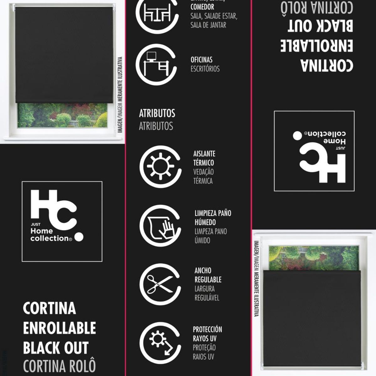 JUST HOME COLLECTION - Cortina Roller Black Out 120x165cm Gris Oscuro