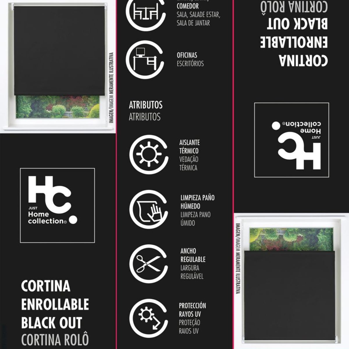 JUST HOME COLLECTION - Cortina Roller Black Out 135x250cm Gris Oscuro