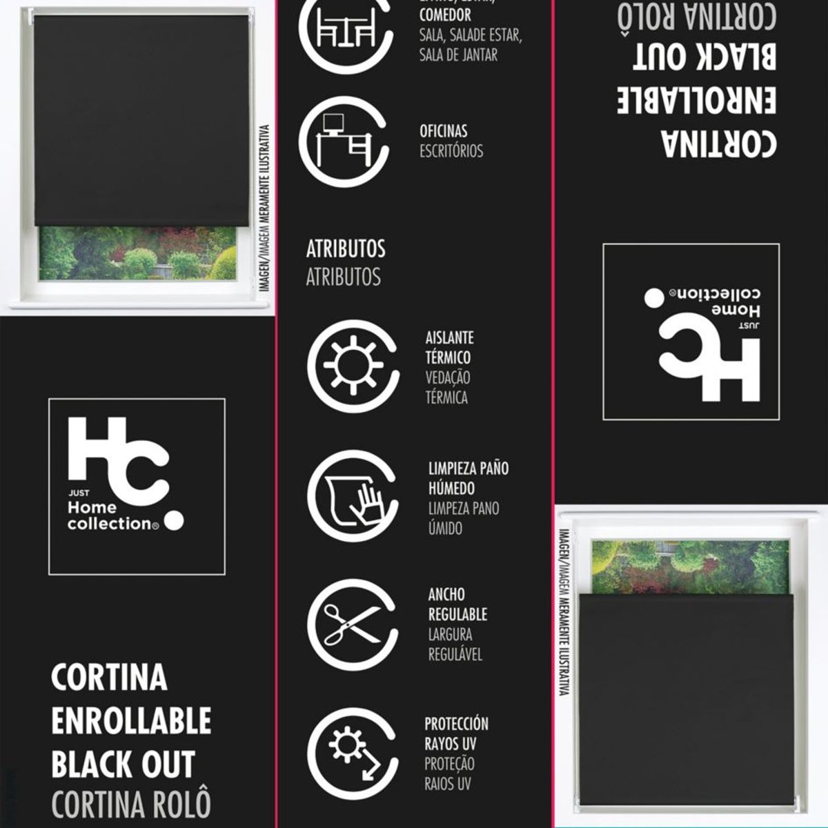 JUST HOME COLLECTION - Cortina Roller Black Out 150x250cm Gris Oscuro