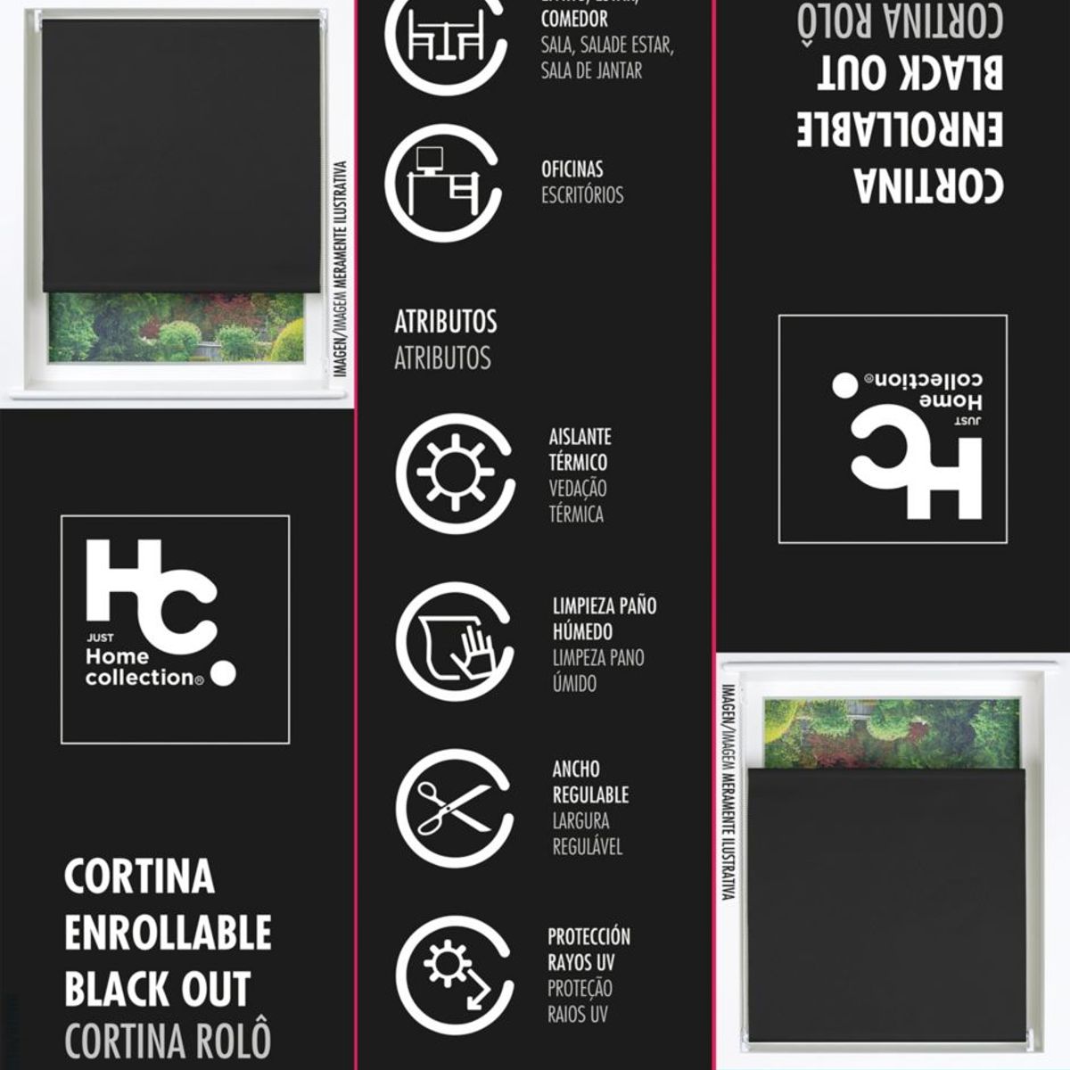 JUST HOME COLLECTION - Cortina Roller Black Out Gris Oscuro 160x165cm