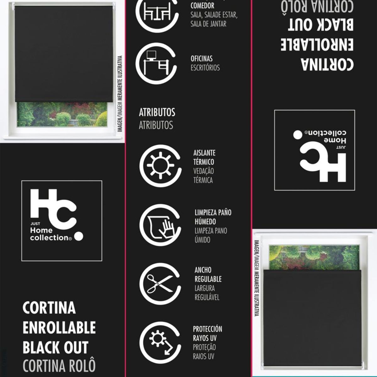 JUST HOME COLLECTION - Cortina Roller Black Out 180x250cm Gris Oscuro