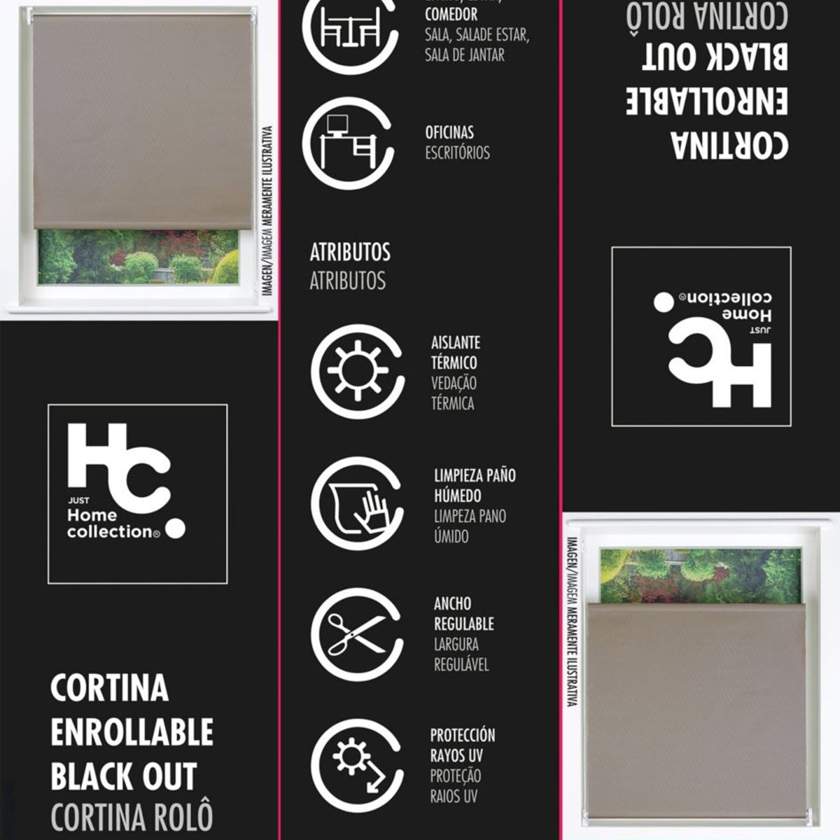 JUST HOME COLLECTION - Cortina Roller Black Out 80x165cm Gris Claro