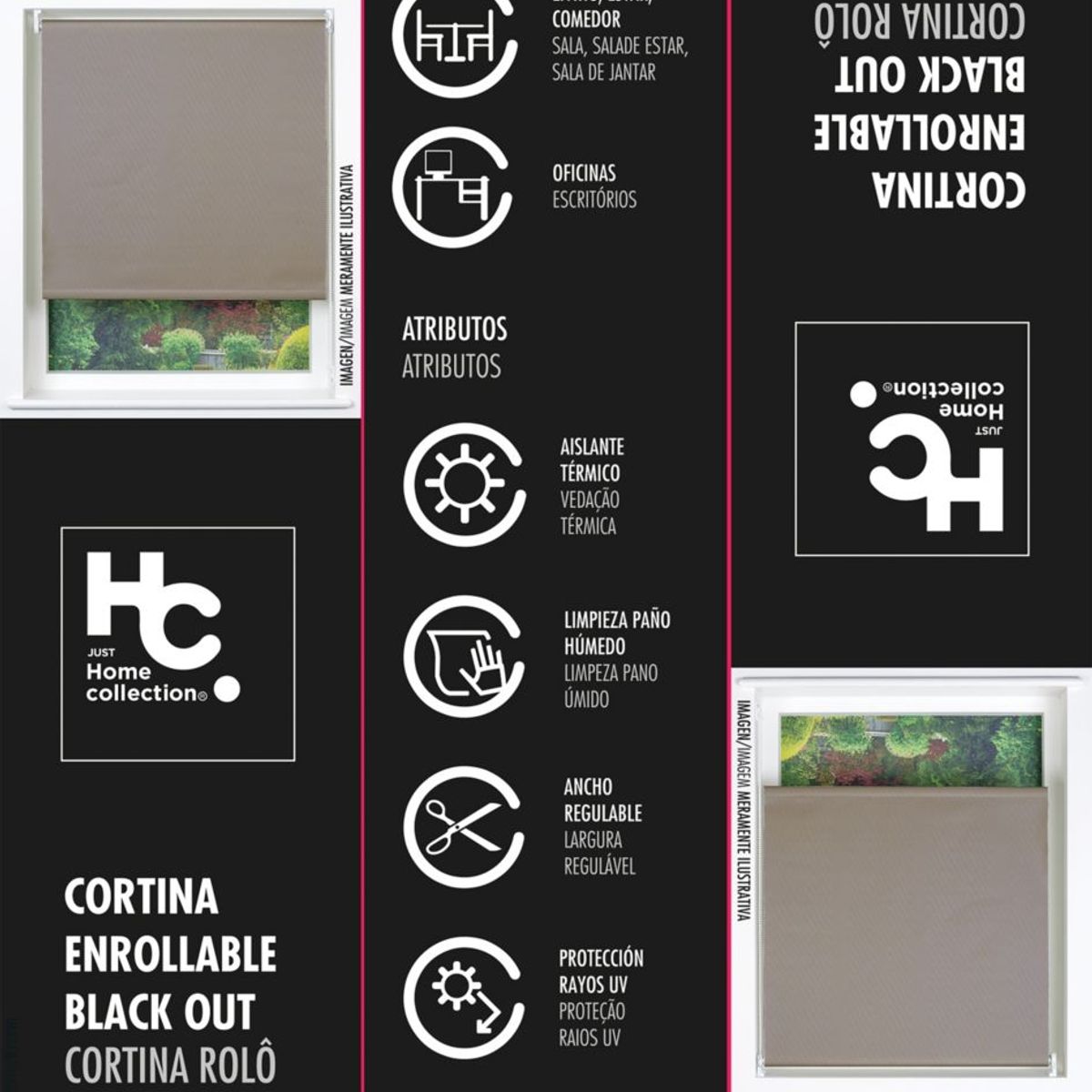 JUST HOME COLLECTION - Cortina Roller Black Out 100x100cm Gris Claro