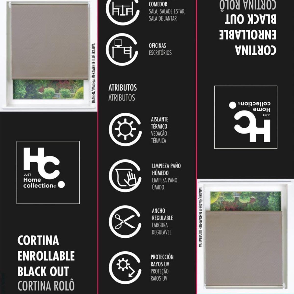 JUST HOME COLLECTION - Cortina Roller Black Out 120x250cm Gris Claro