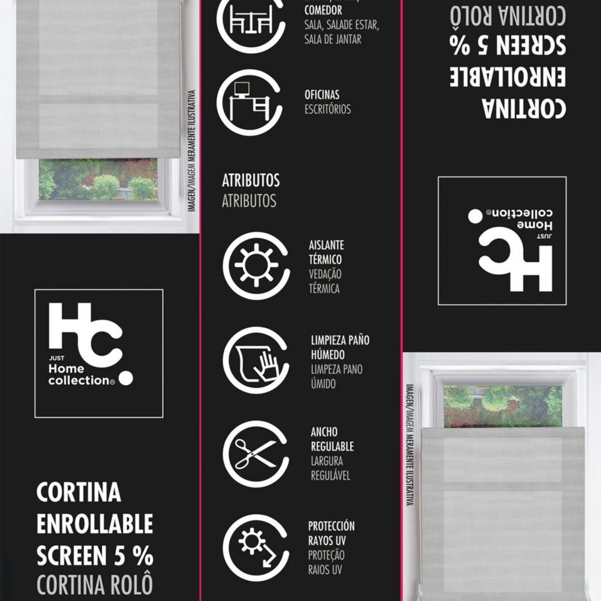 JUST HOME COLLECTION - Cortina Roller Screen 5% 80x165cm Gris