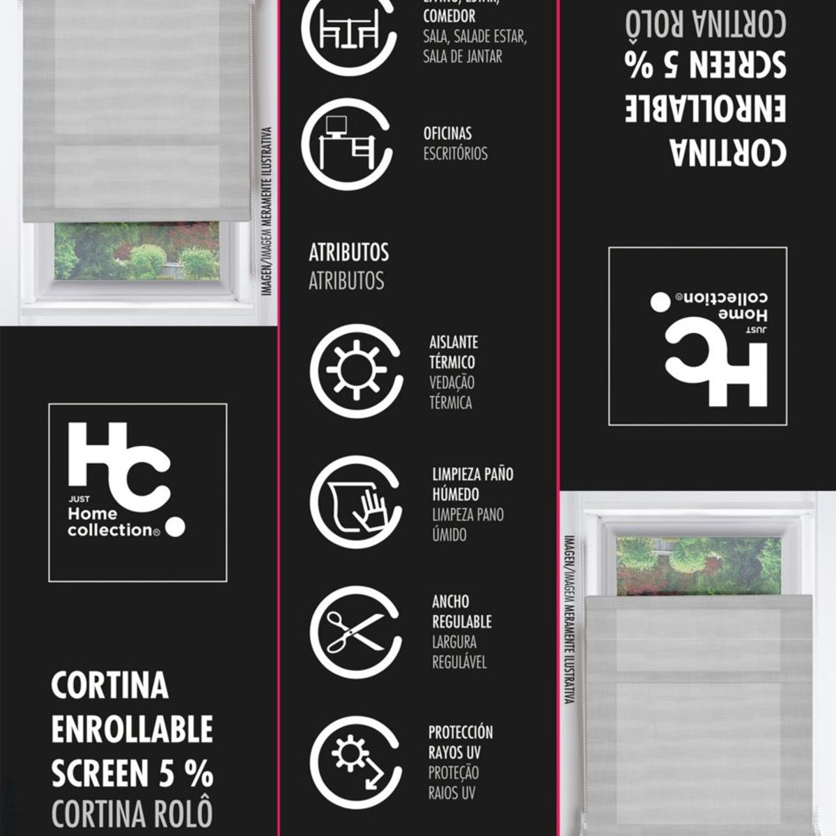 JUST HOME COLLECTION - Cortina Roller Screen 5% 100x100cm Gris