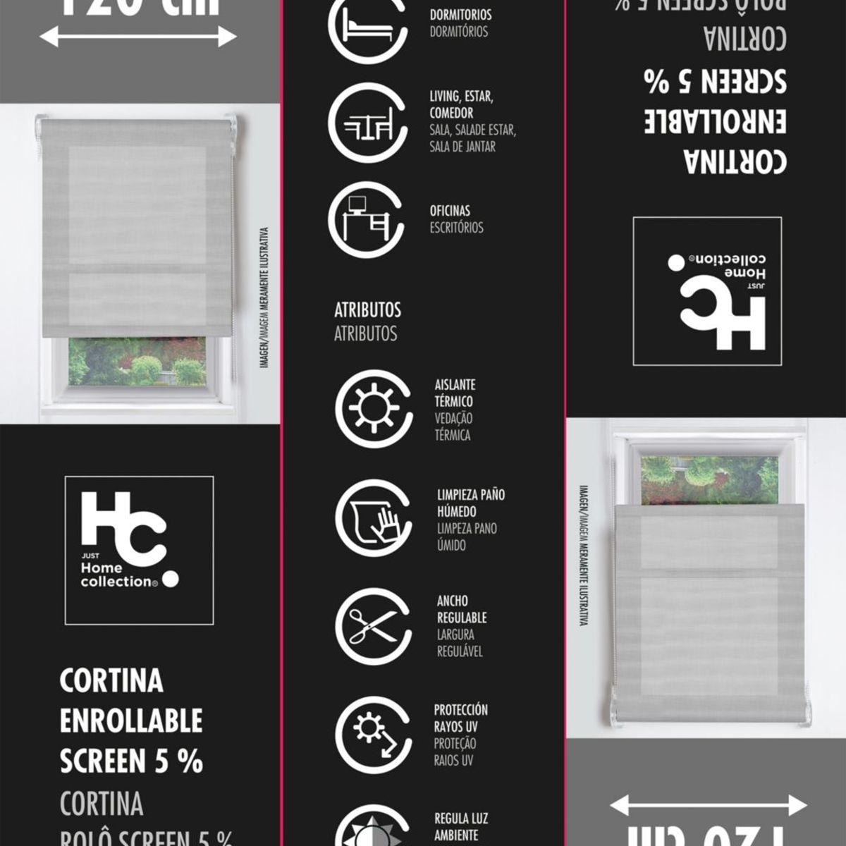 JUST HOME COLLECTION - Cortina Roller Screen 5% 120x250cm Gris