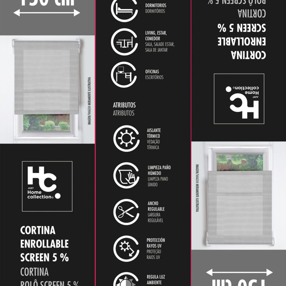 JUST HOME COLLECTION - Cortina Roller Screen 5% 150x250cm Gris