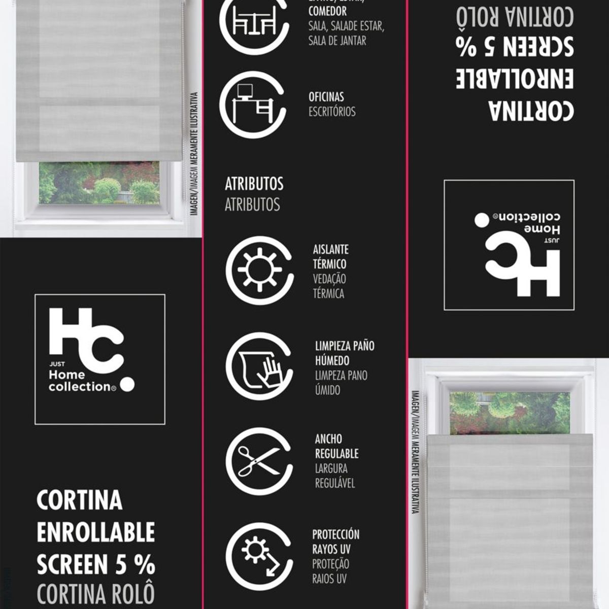 JUST HOME COLLECTION - Cortina Roller Screen 5% 160x165cm Gris