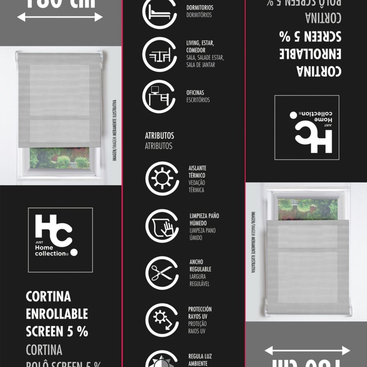 JUST HOME COLLECTION - Cortina Roller Screen 5% 180x250cm Gris