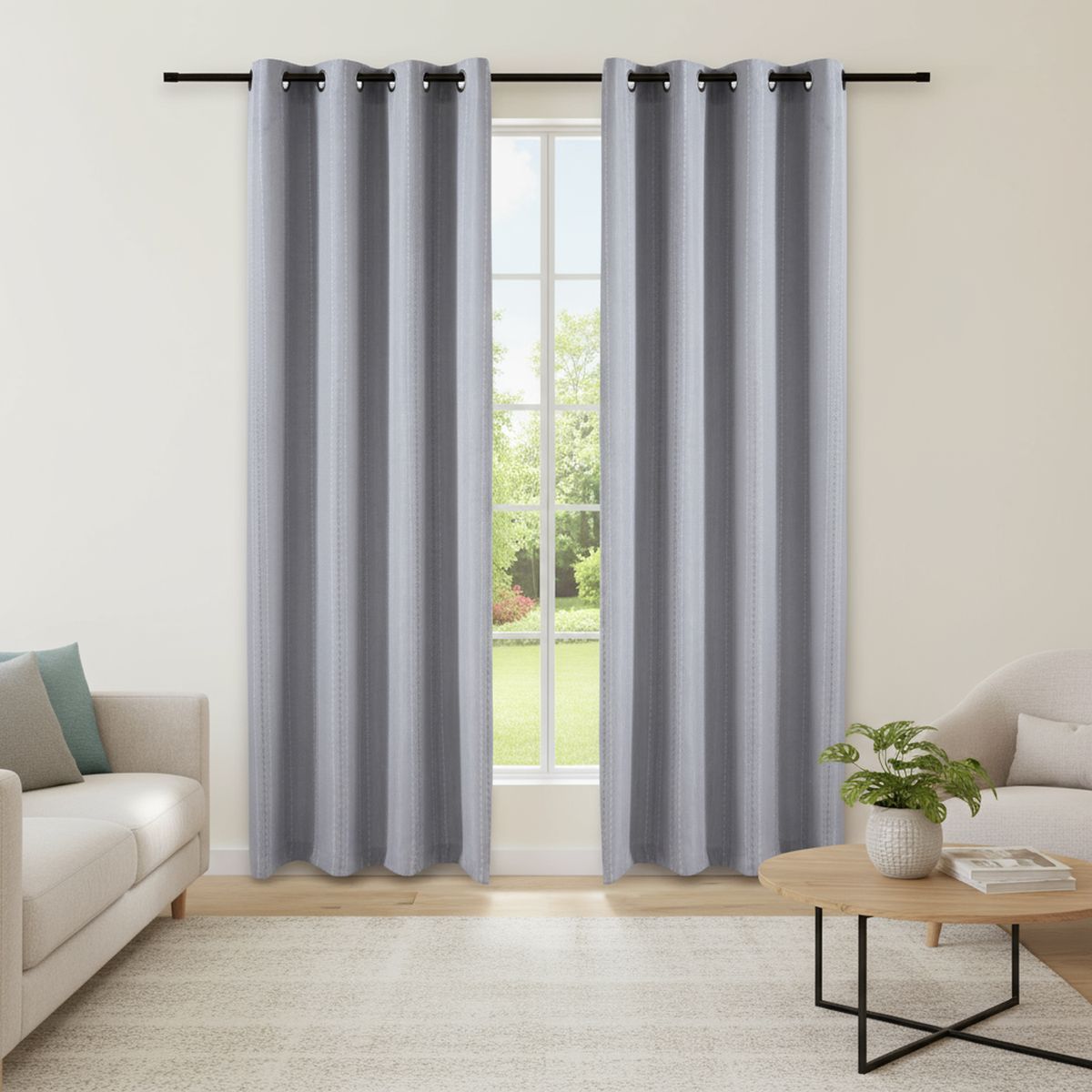JUST HOME COLLECTION - Cortina de Tela Pespunte 140x220cm Gris