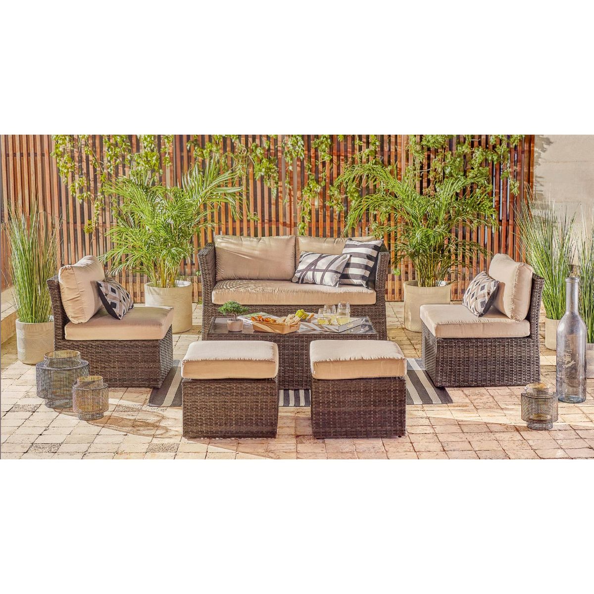 JUST HOME COLLECTION - Juego de Living de Terraza Ibiza 6 Personas Café Claro