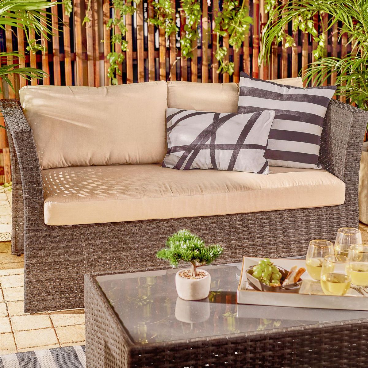 JUST HOME COLLECTION - Juego de Living de Terraza Ibiza 6 Personas Café Claro