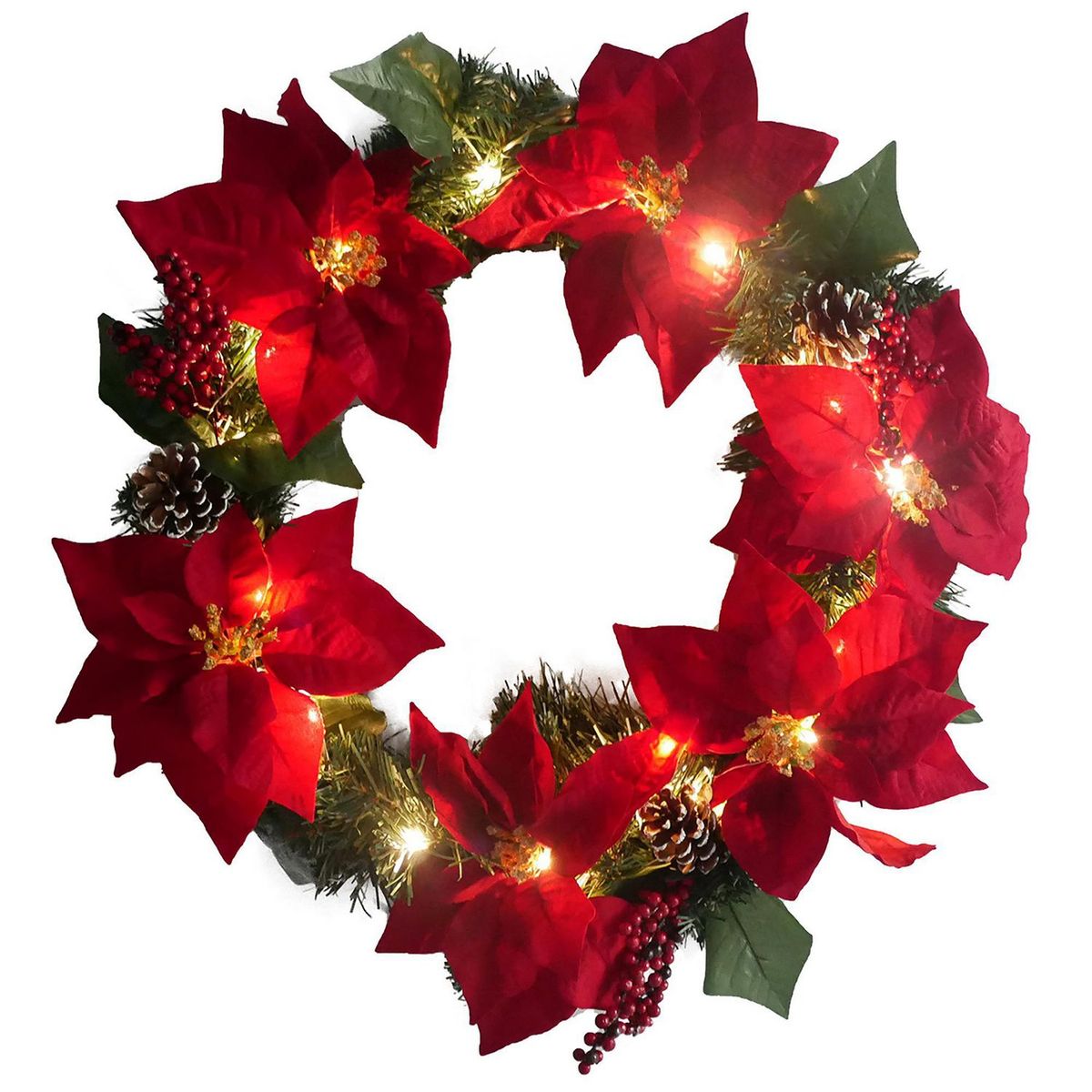 DEAR SANTA - Corona Navidad Ponsettia Luces LED 60cm