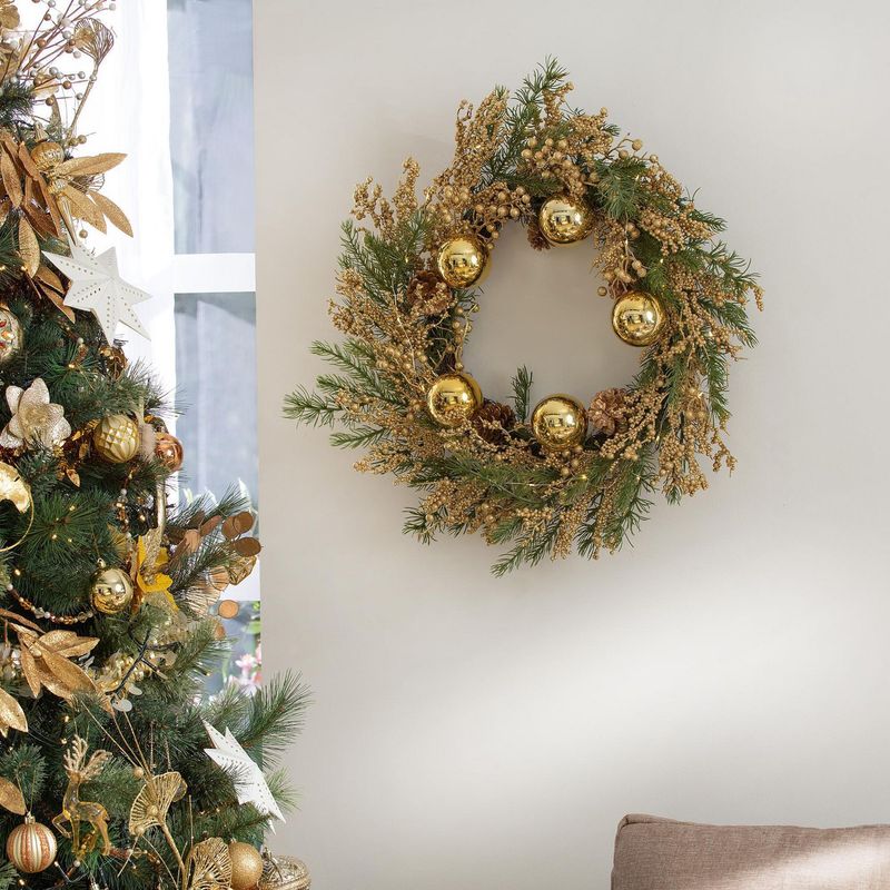 DEAR SANTA - Corona Navidad Dorado 20 Luces LED 61cm