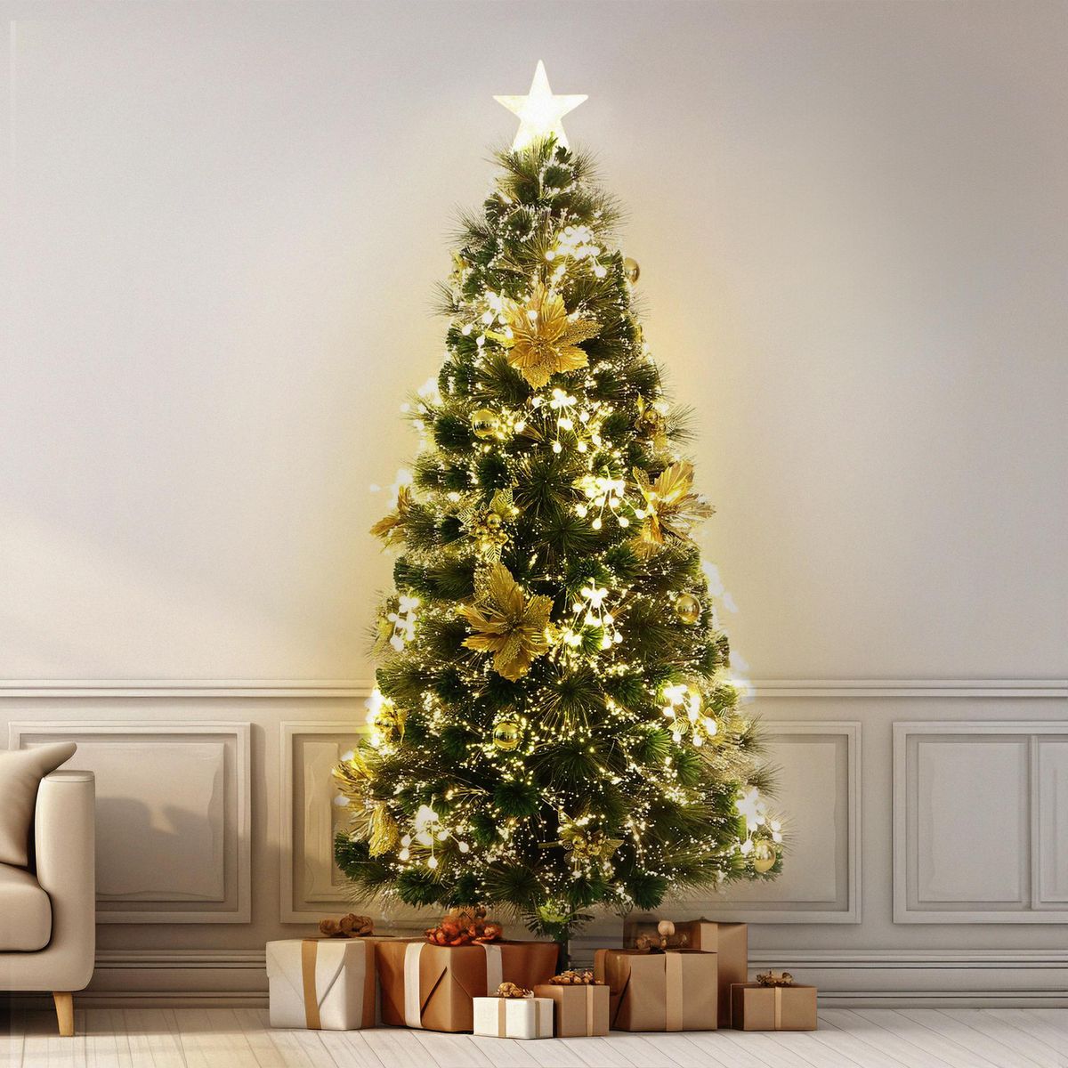 DEAR SANTA - Árbol de Navidad 210cm Fibra Óptica Gold Verde