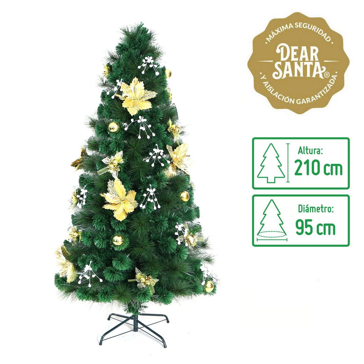 DEAR SANTA - Árbol de Navidad 210cm Fibra Óptica Gold Verde
