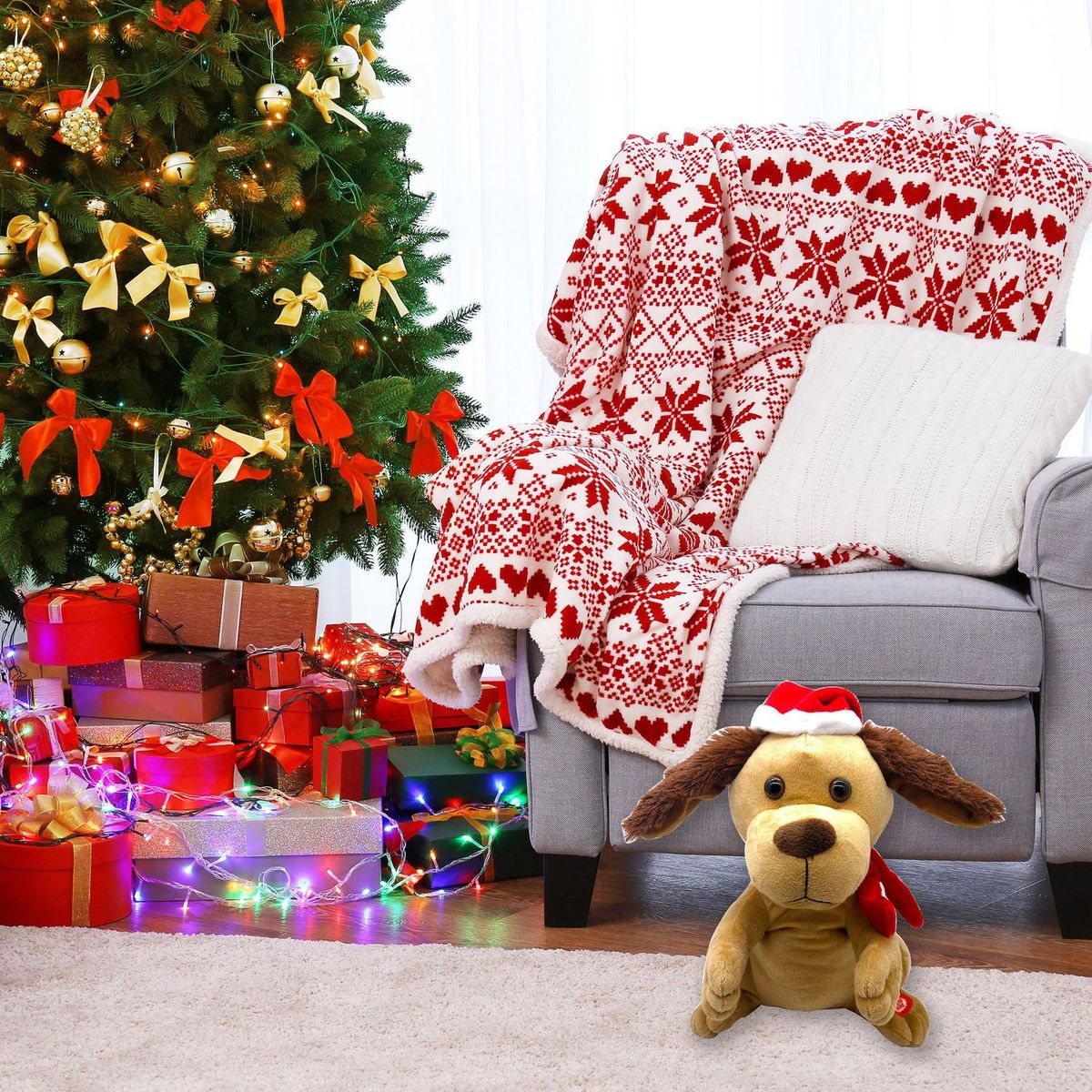 DEAR SANTA - Muñeco Navideño Perro 28cm Animado Adorno