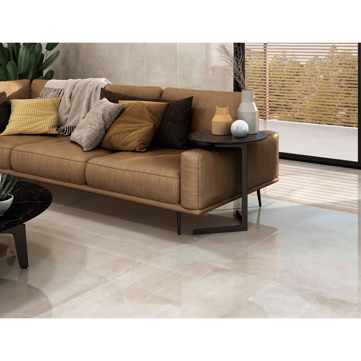 STN - Porcelanato Beige 60x60cm 1.40m2 Cementicio Alto brillo Cómodo