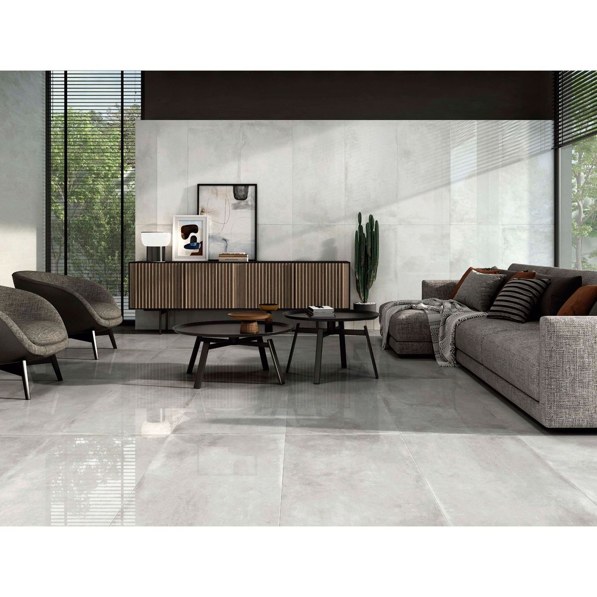 STN - Porcelanato Gris 60x120 Cementicias Alto brillo 1.4 m2