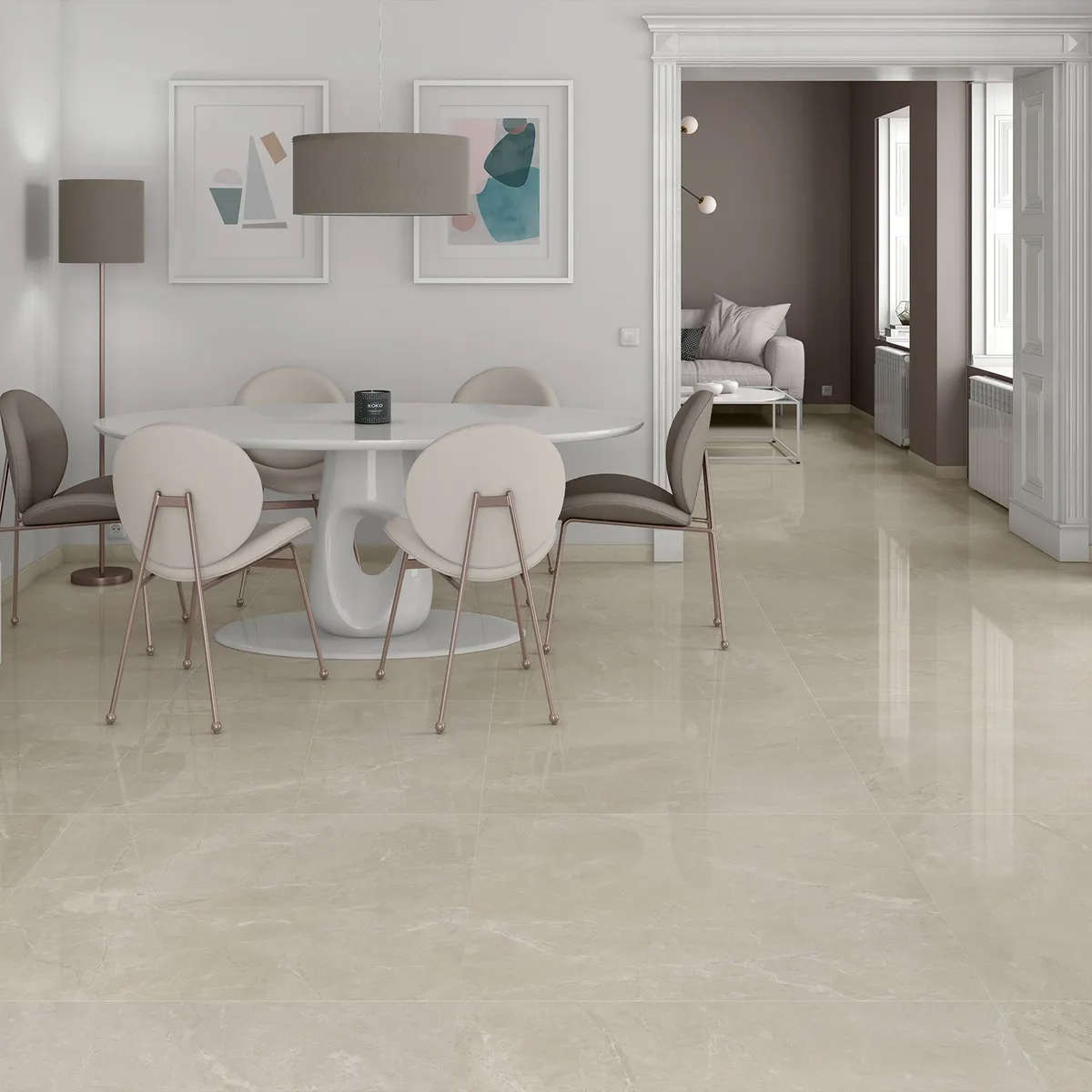 PAMESA - Porcelanato Beige 90x90cm 1.62m2 Marmolado Brillante Aurea Crema