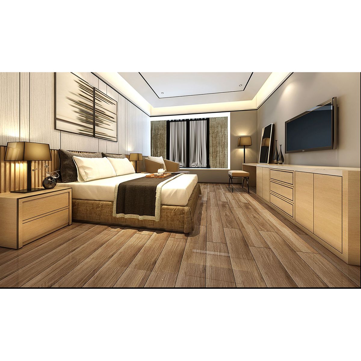 HOLZTEK - Porcelanato Beige 15x90cm 1.08m2 Maderado Brillante Essencia