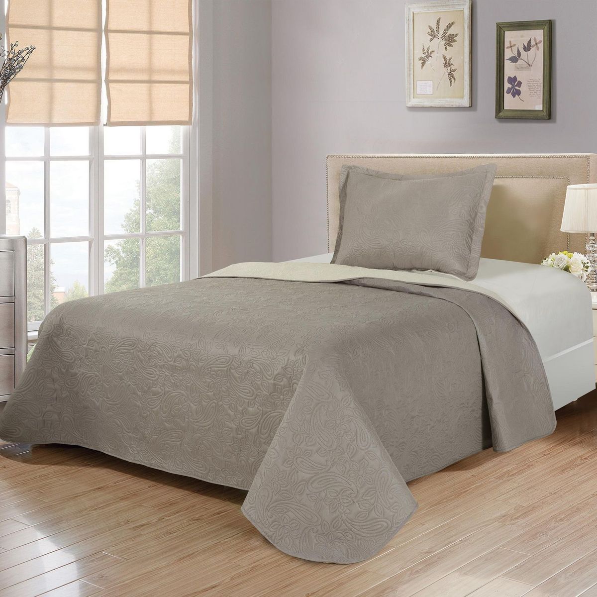 JUST HOME COLLECTION - Cubrecama 1.5 Plazas Bicolor Taupe/Beige