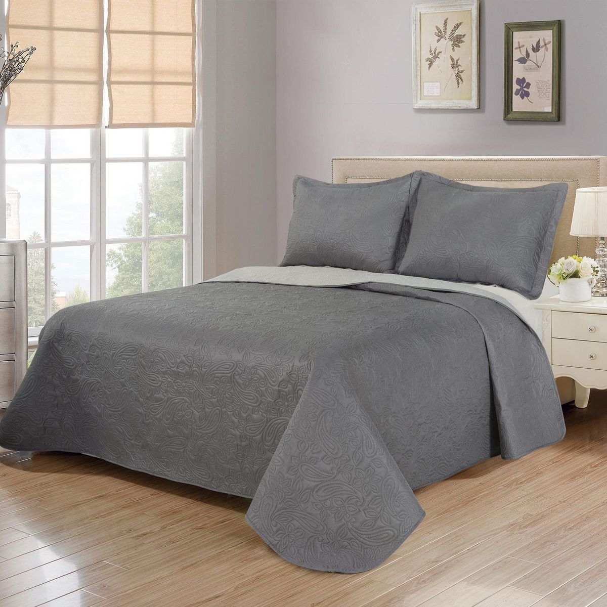 JUST HOME COLLECTION - Cubrecama 2 Plazas Bicolor Taupe/Gris