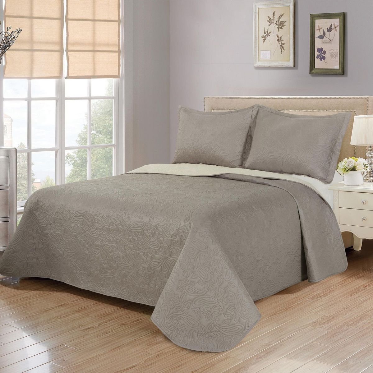 JUST HOME COLLECTION - Cubrecama 2 Plazas Bicolor Taupe/Beige