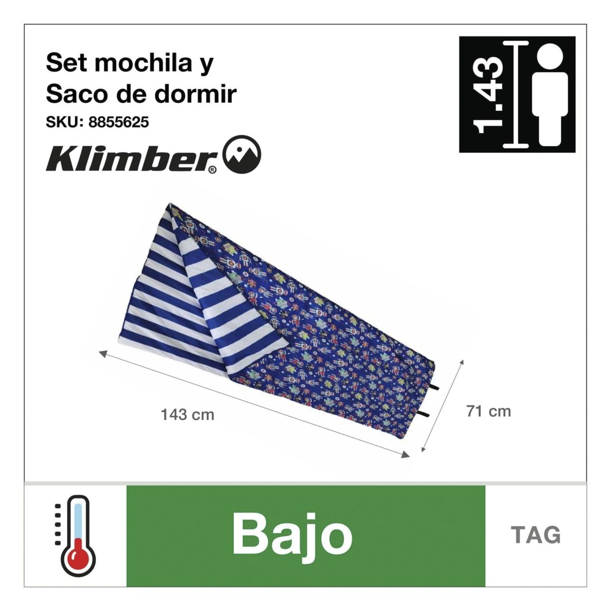 KLIMBER - Set mochila y Saco de dormir Robot