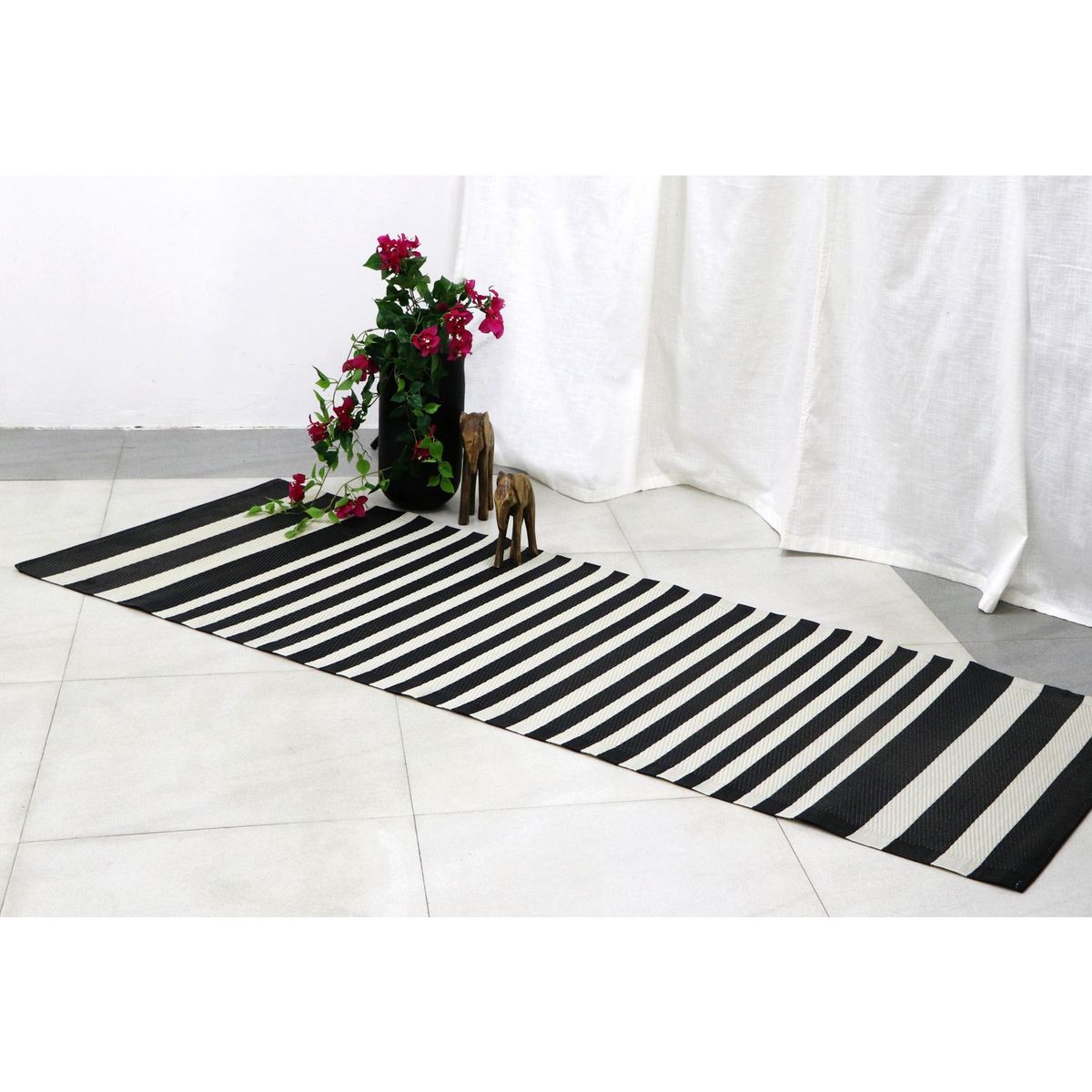 JUST HOME COLLECTION - Alfombra de Terraza Blanco/Negro 230x80cm