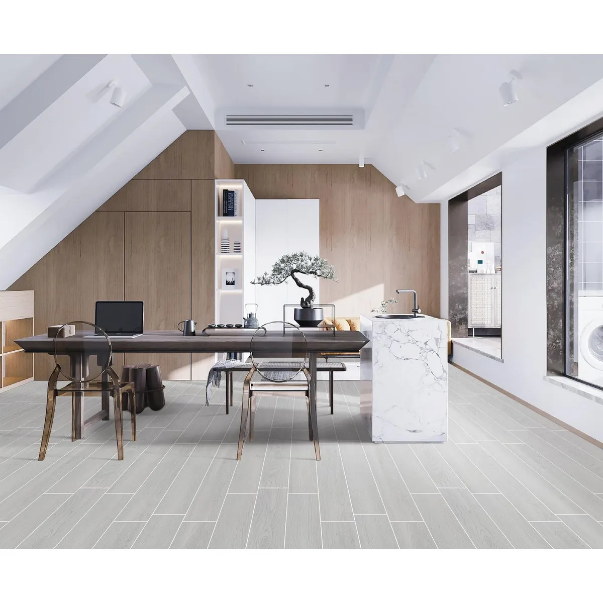 HOLZTEK - Gres Porcelanico Gris Claro Maderado 15x90cm 1.08m2