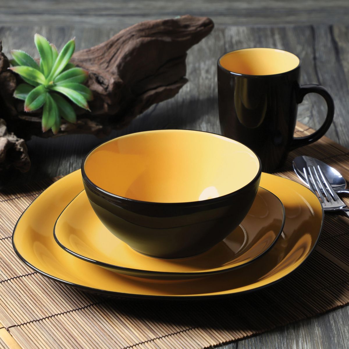 THOMSON POTTERY - Juego de vajilla 16 piezas cerámica Mostaza