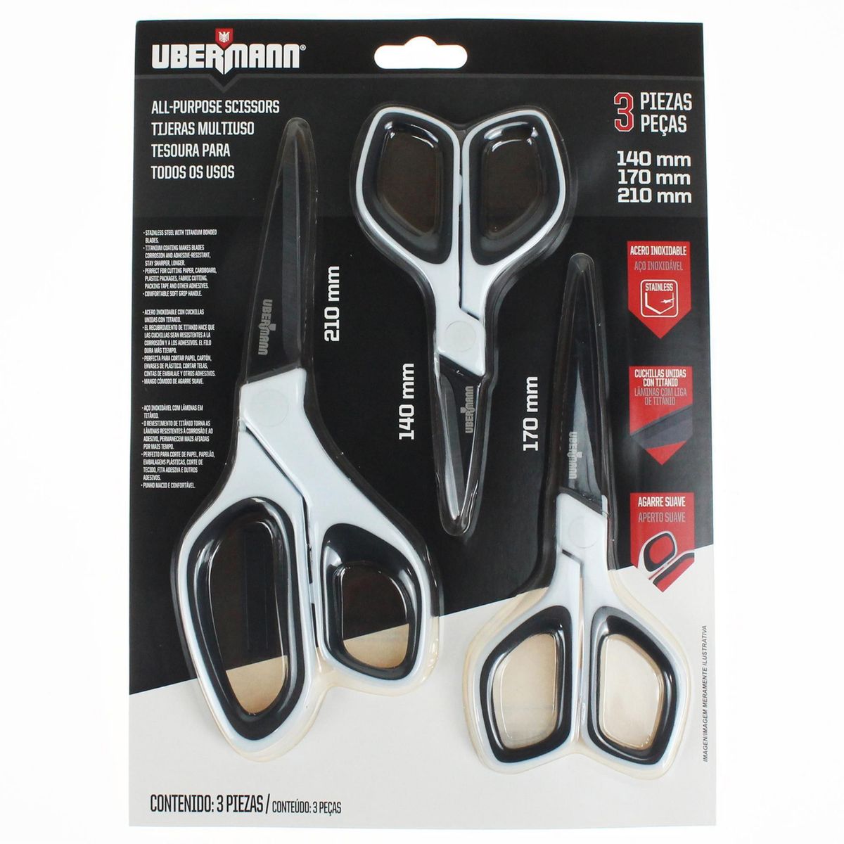 UBERMANN - Set de 3 Tijeras Multiuso