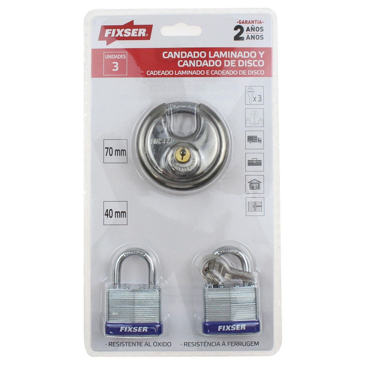 FIXSER - Candado Laminado de Acero Inoxidable y Candado de Disco Fixser
