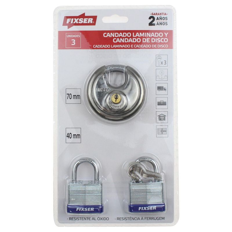 FIXSER - Candado Laminado de Acero Inoxidable y Candado de Disco Fixser