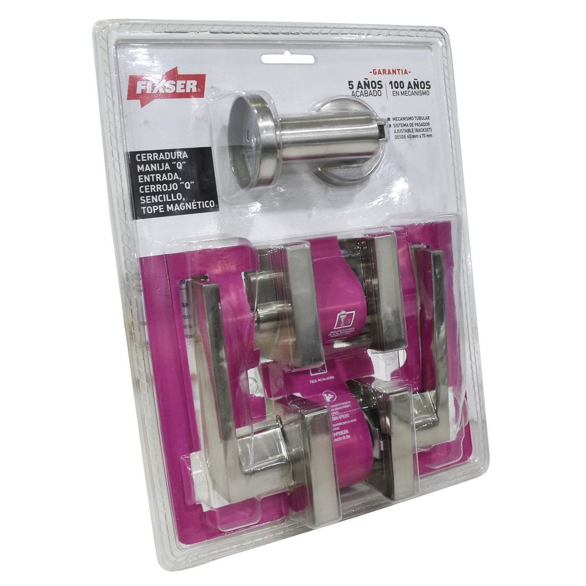FIXSER - Pack de 2 Cerraduras Manija principal + cerrojo + tope niquel satinado Fixser