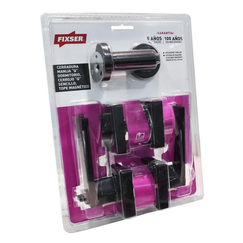 FIXSER - Pack de 2 Cerraduras Manija dormitorio + cerrojo negro Fixser