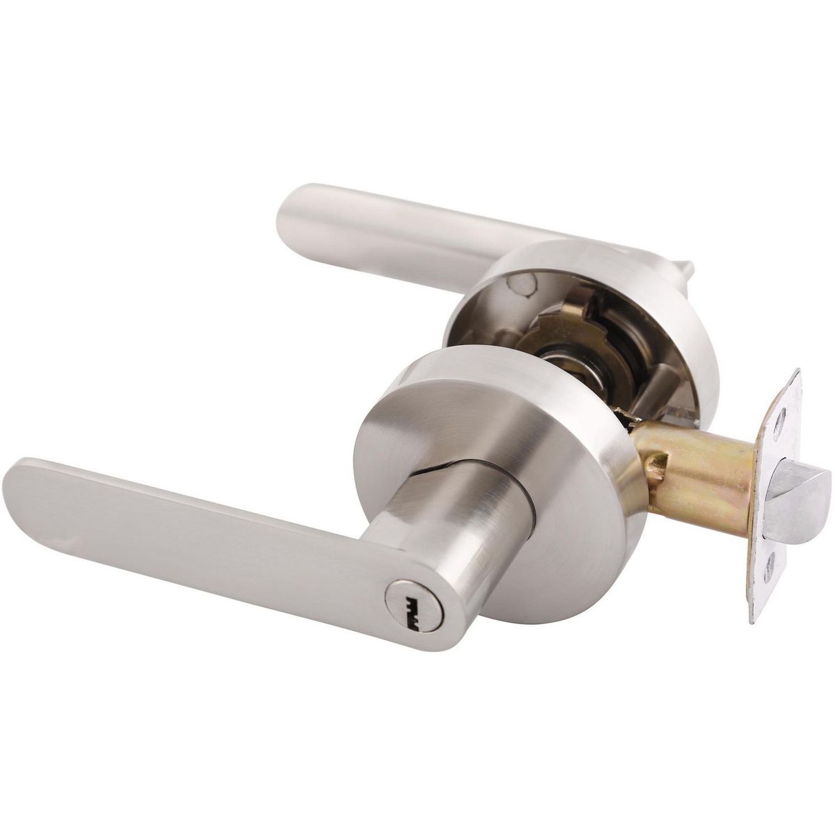 FIXSER - Pack de Cerradura Manija dormitorio + cerrojo simple + tope niquel satinado Fixser