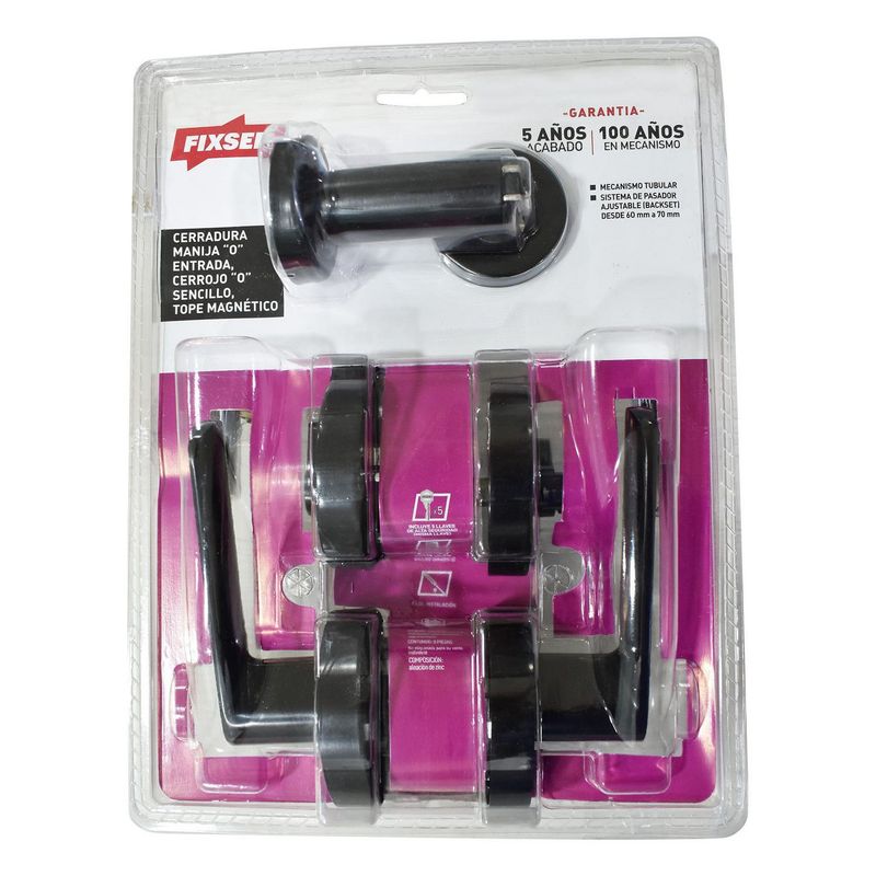 FIXSER - Pack de 2 Cerraduras Manija principal + cerrojo + tope negro  Fixser