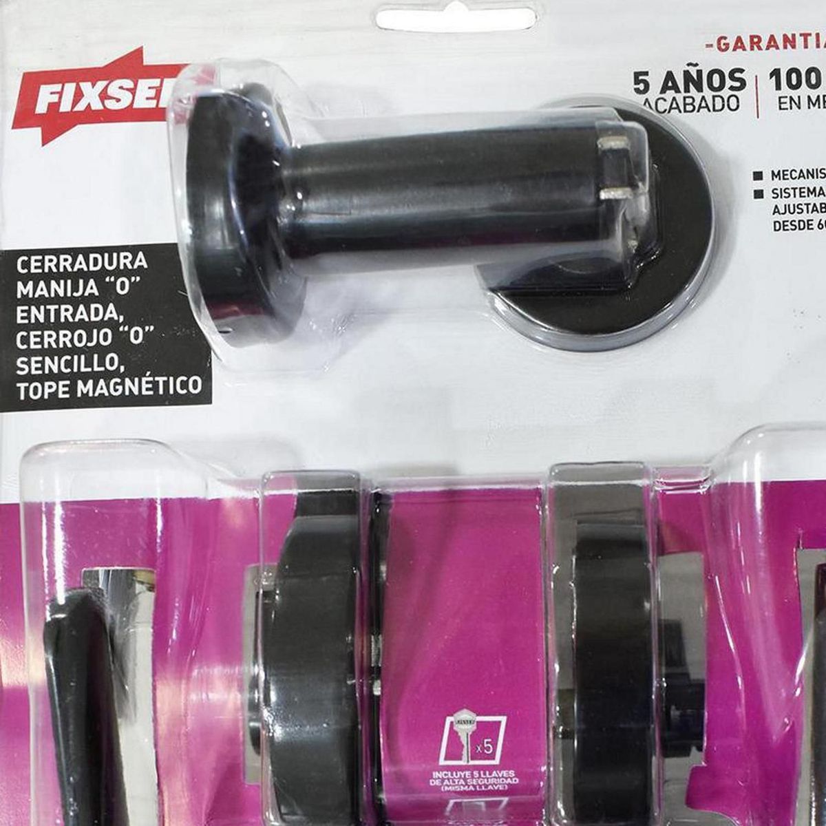 FIXSER - Pack de 2 Cerraduras Manija principal + cerrojo + tope negro Fixser
