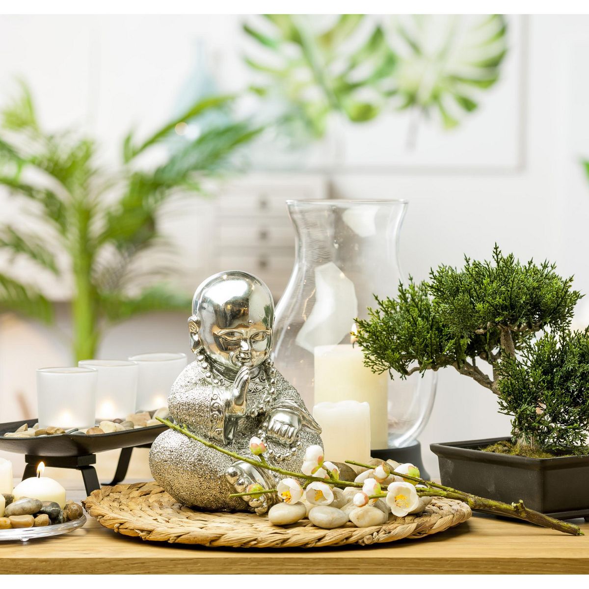 JUST HOME COLLECTION - Portavela Rectangular con Piedra 3 Vasos