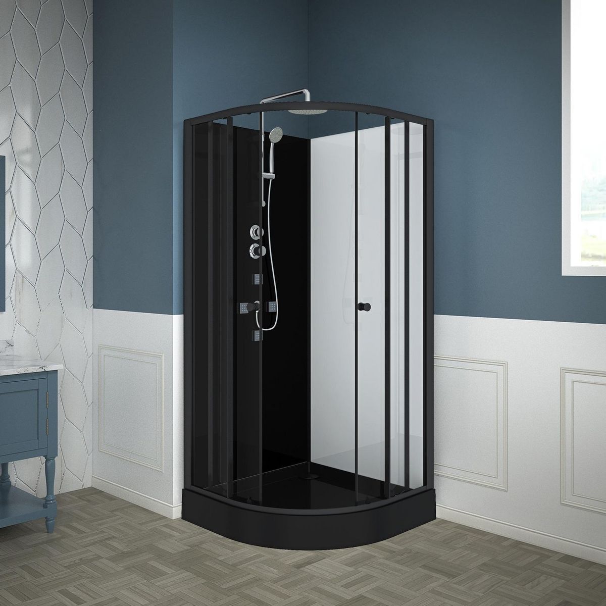 SENSI DACQUA - Cabina Curva Negro/Blanco 90x90x205cm