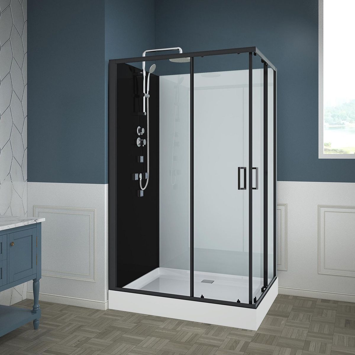 SENSI DACQUA - Cabina Rectangular Negra 120x90x205cm