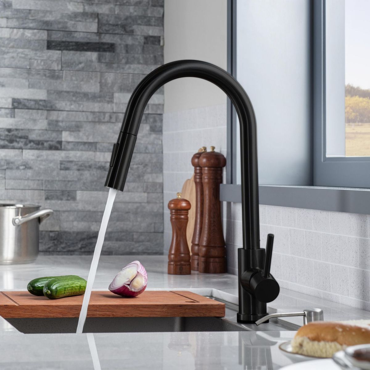 SENSI DACQUA - Monomando de Cocina Rio Touch Extensible Negro