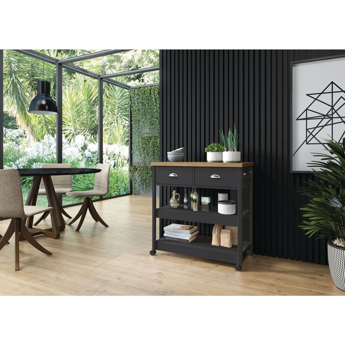 JUST HOME COLLECTION - Mueble Móvil Cocina/Comedor Denver Negro