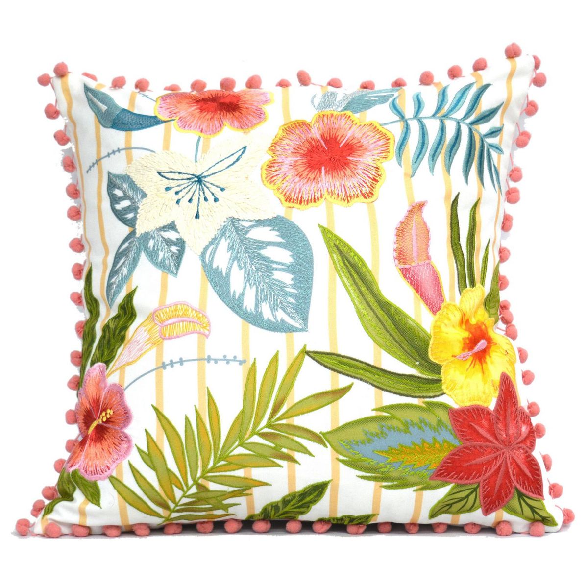 HOMY - Cojín Pompom Cuadrado Multicolor 45x45cm